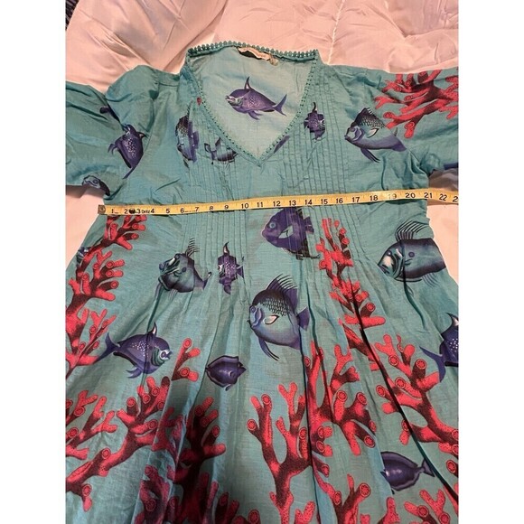 Soft Surroundings Seychelles Ocean Fish Print Pleated Beaded Tunic Top Size PL - Picture 8 of 9